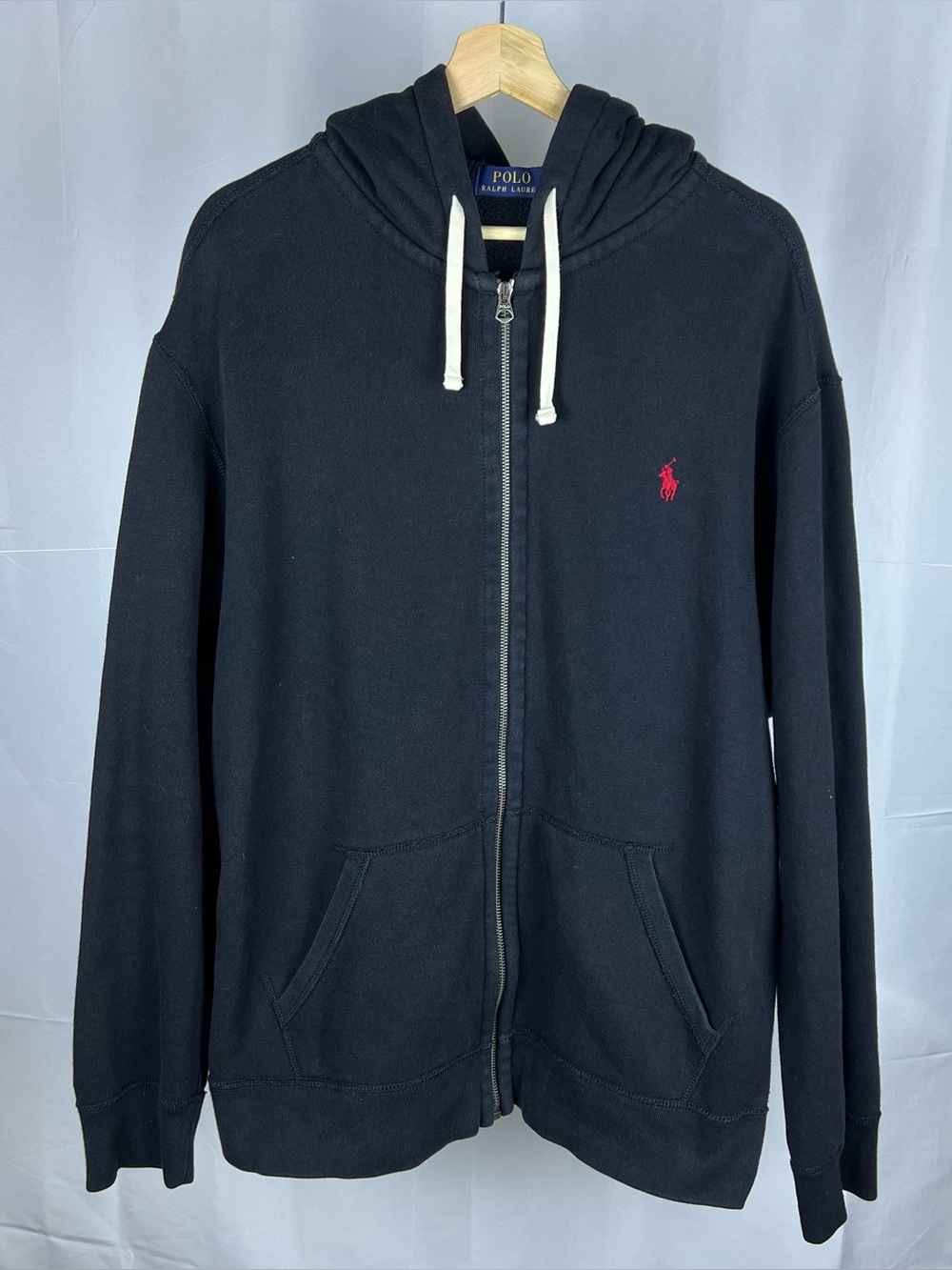 Polo Ralph Lauren Hoodie Mens 2XL Black Pony Full Zip Sweatshirt Heavy Cotton
